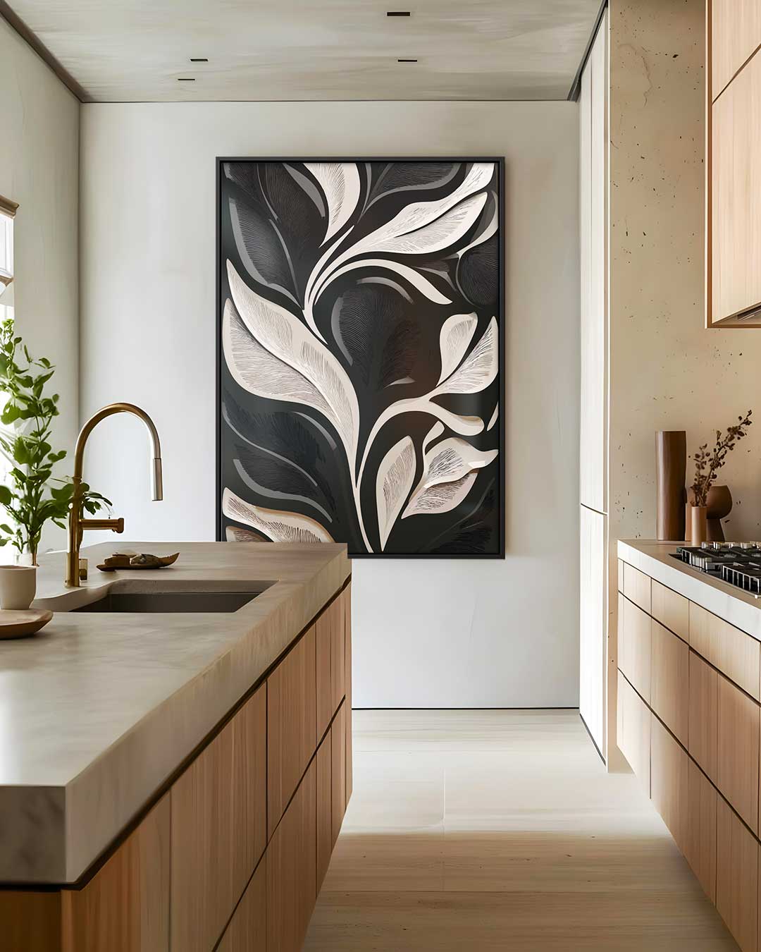 Moderne Bladpatroon Kunst – dibond wanddecoratie in staand formaat