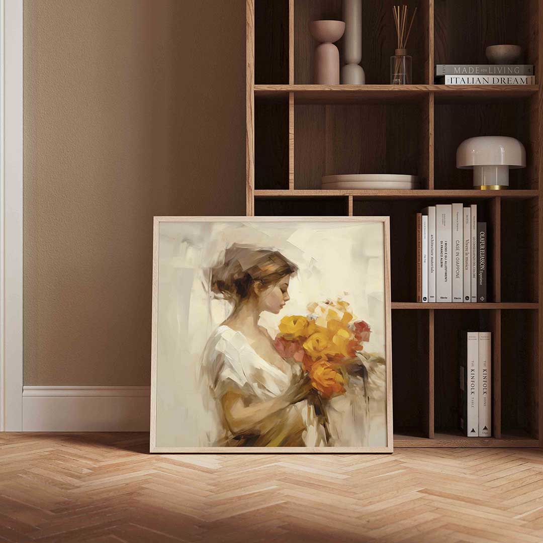 Vrouw met bloemen – portret poster in vierkant formaat
