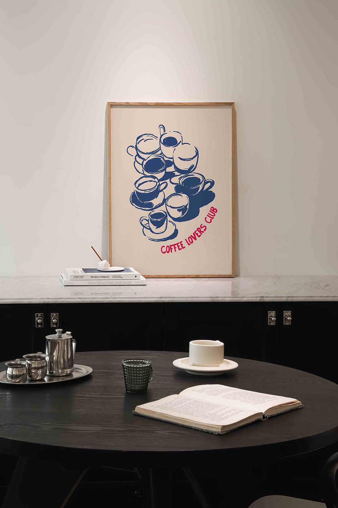 Koffiekopjes illustratie – abstracte poster in staand formaat