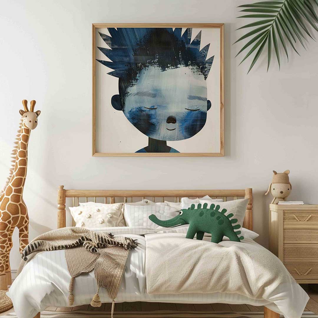 Blauw gezicht – vierkante kinderkamer wanddecoratie van WallArtistic