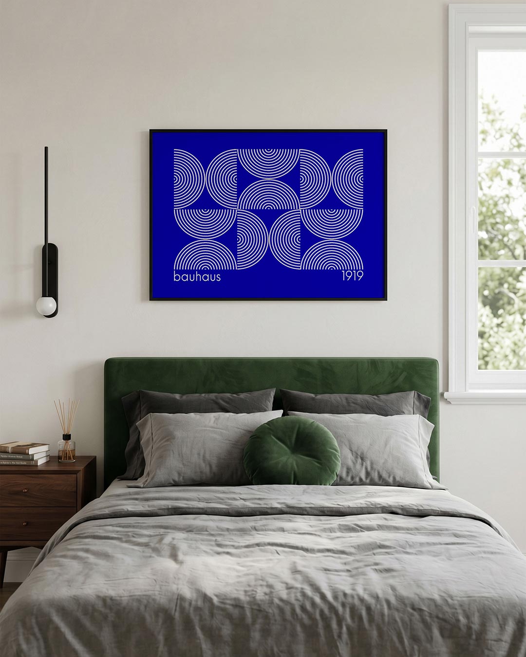 Cirkelritme en lijnen – liggende Bauhaus poster voor aan de muur