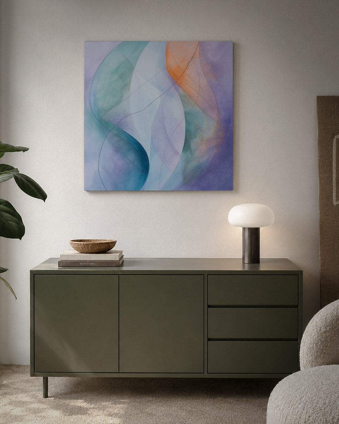 Vloeiende kleuren kunstwerk – detailweergave – dit kunstwerk toont vloeiende lijnen en zachte overgangen tussen kleuren, met