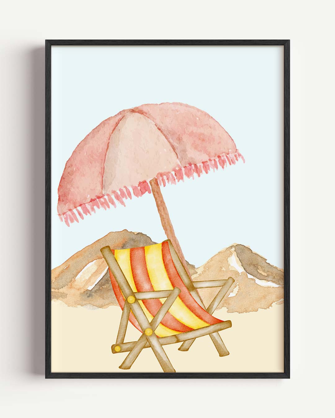 Strandstoel met Bergen – zeedieren portret poster als wanddecoratie