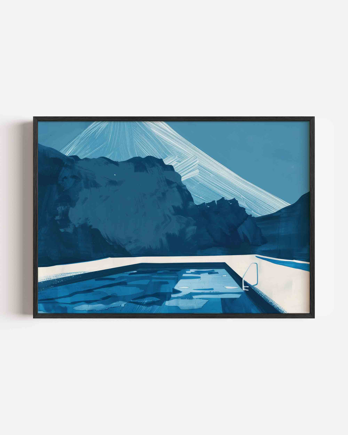 Zwembad en bergen – hedendaagse illustratie poster in landscape formaat
