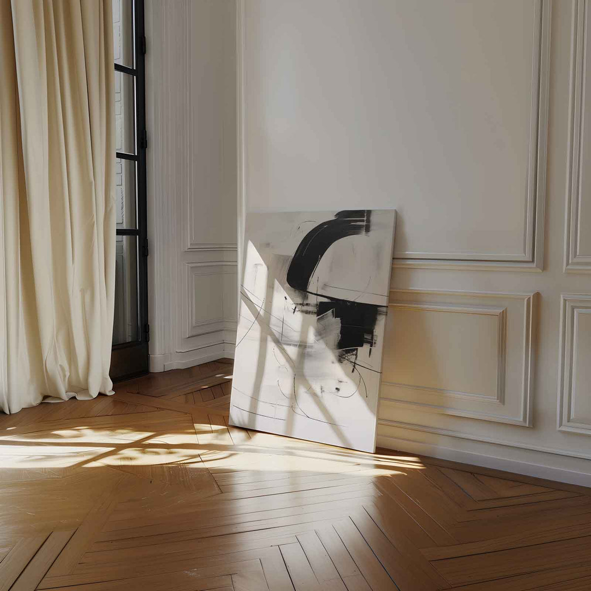 Abstracte Zwart-Wit Expressie – canvas wanddecoratie in portret formaat