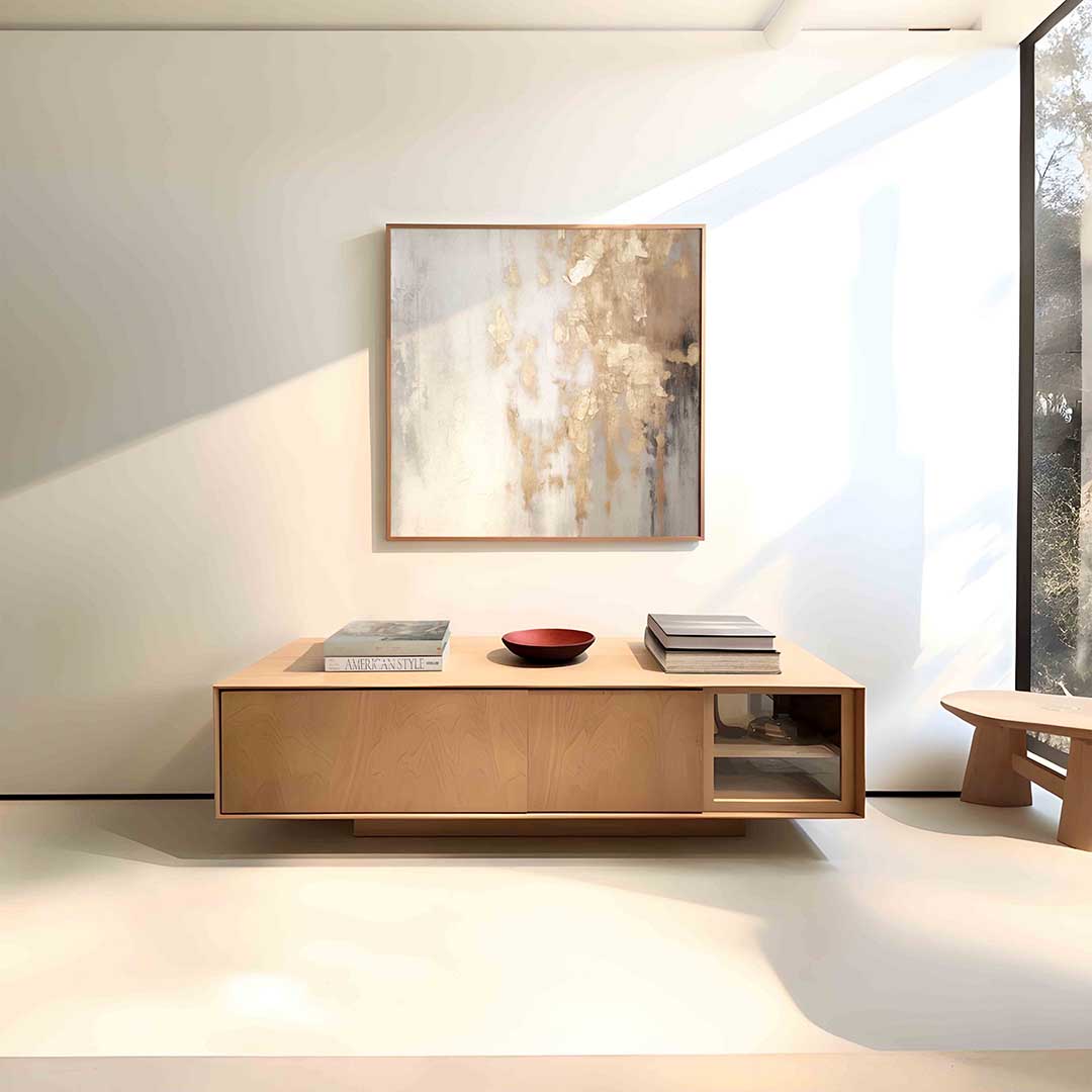 Abstracte beige en grijze – vierkante abstracte wanddecoratie van WallArtistic