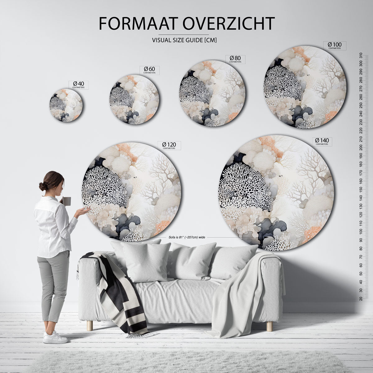 Koraalstructuren – ronde muurcirkel met kleurrijke illustratie