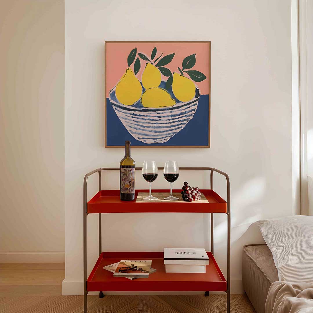 Citroenen in schaal – vierkante keuken wanddecoratie van WallArtistic