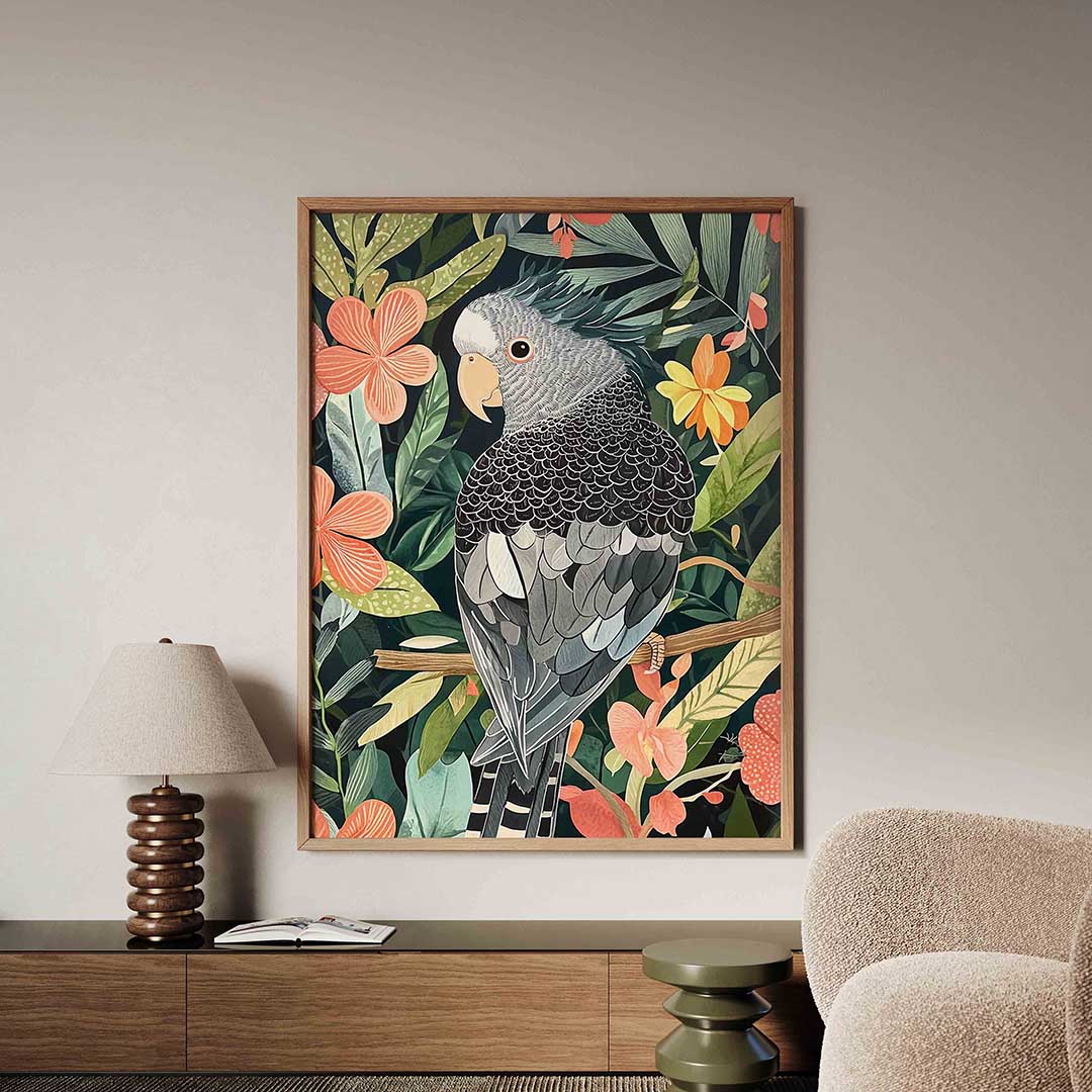 Papegaai en bloemen – dieren poster in staand formaat