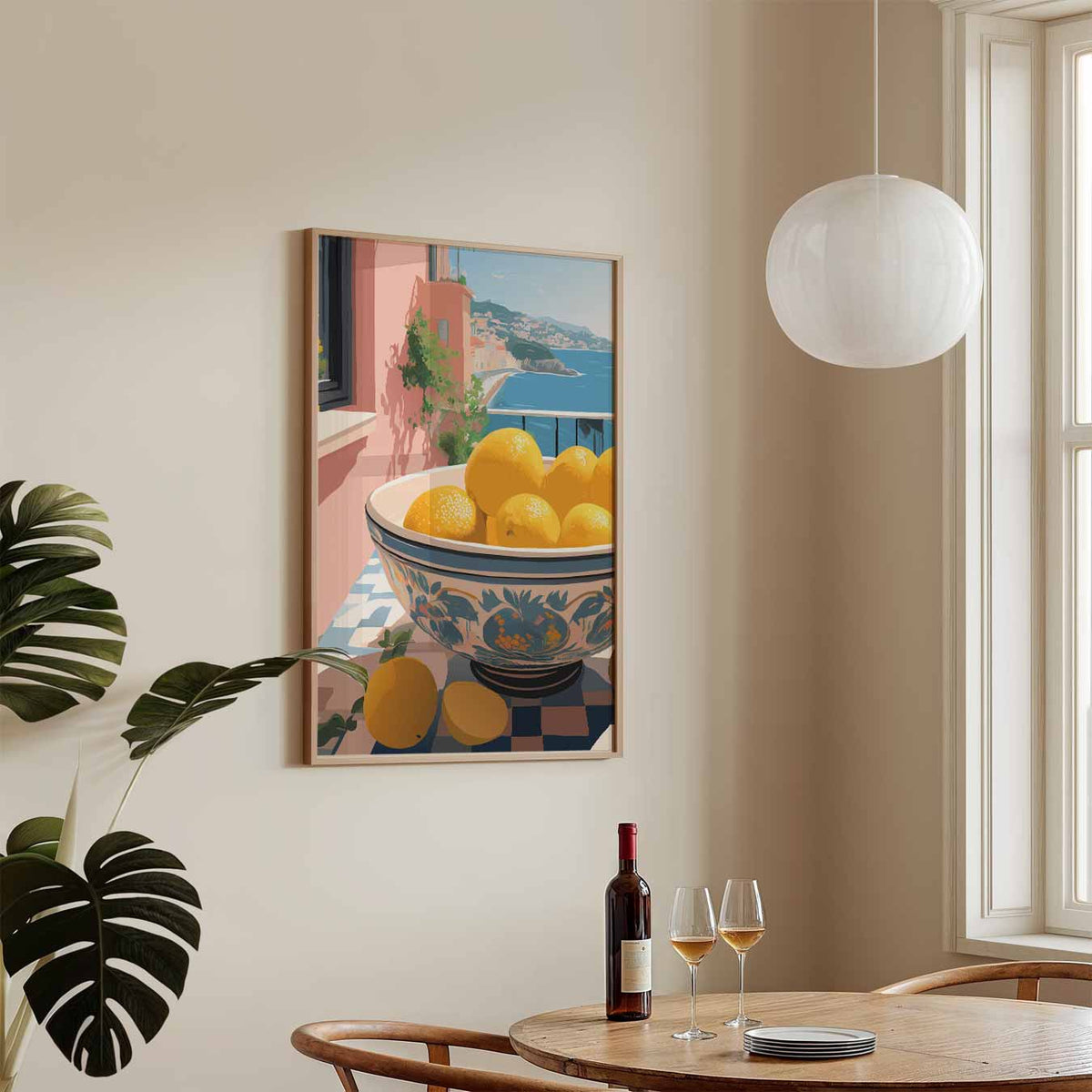 Zonnige Citroenuitzicht – keukenposter in staand formaat