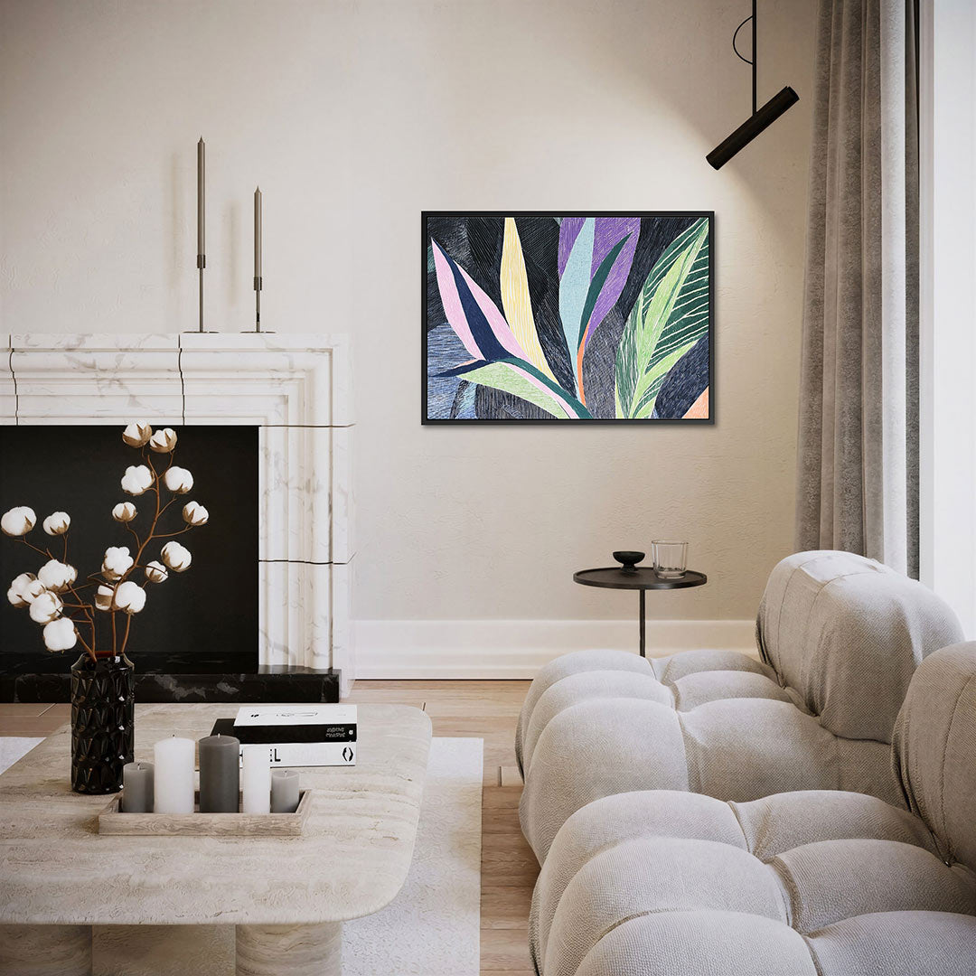 Vrolijke bladvormen – Jungle kunstwerk – liggende wanddecoratie