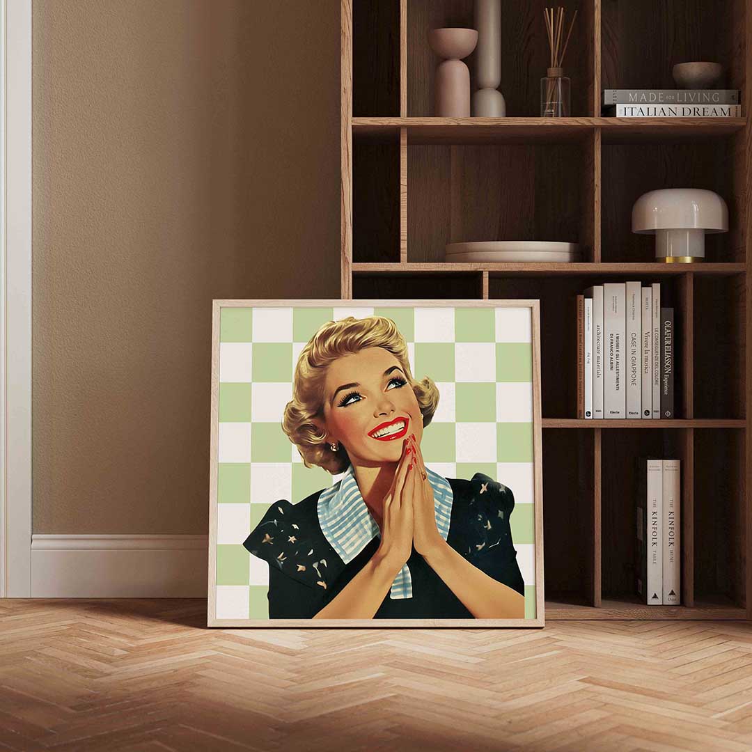 Lachende vrouw – kleurrijke Pop Art poster in vierkant formaat