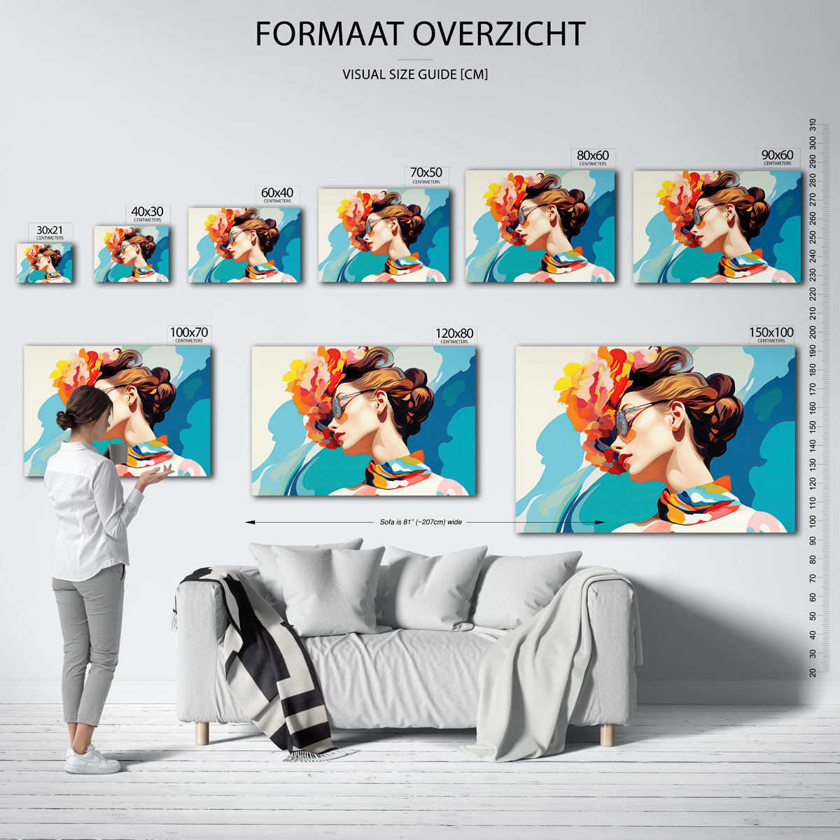 Vrouw met bloemenhoed – liggende muurposter met vrouwelijk portret