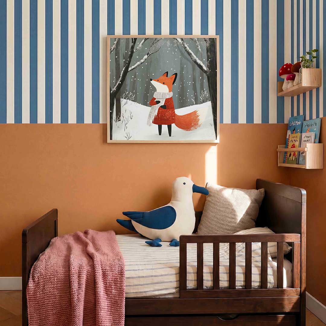 Vos in winterbos – kids poster in vierkant formaat