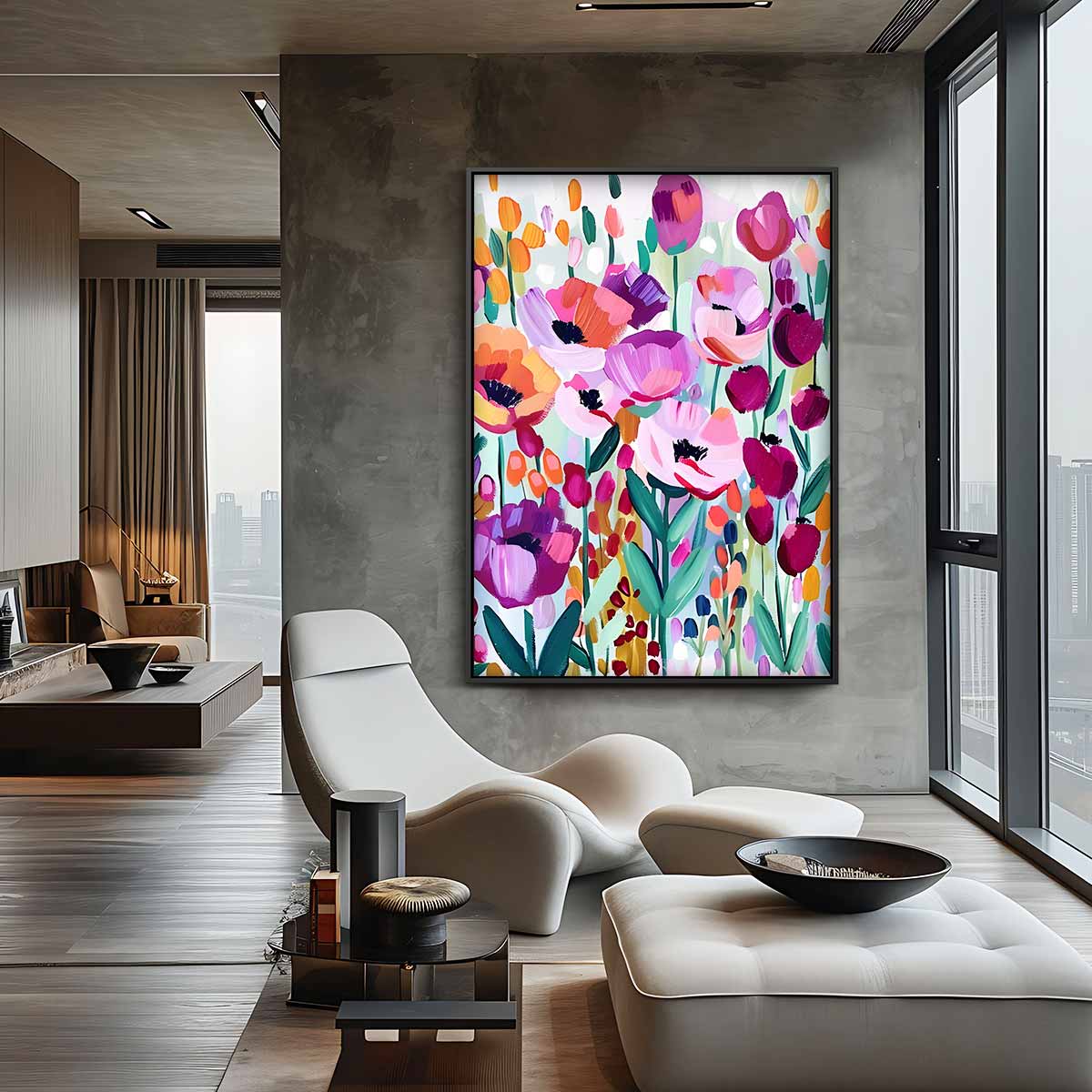 Kleurrijke Bloementuin – staande wandkunst voor woonkamer of interieur
