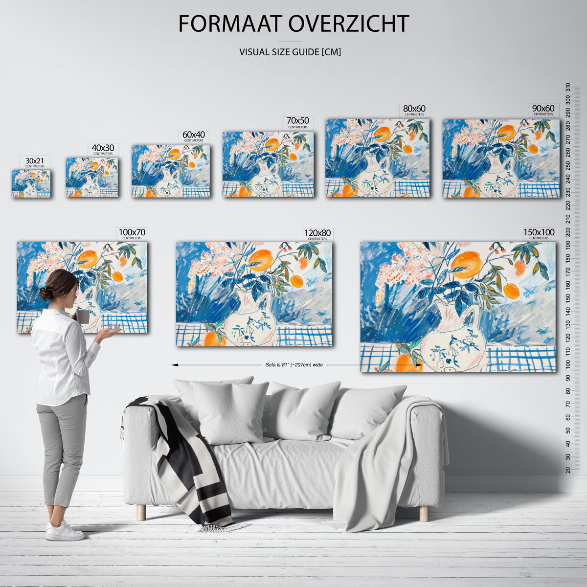 Vaas met sinaasappels – landscape muurposter met eigentijdse illustratie