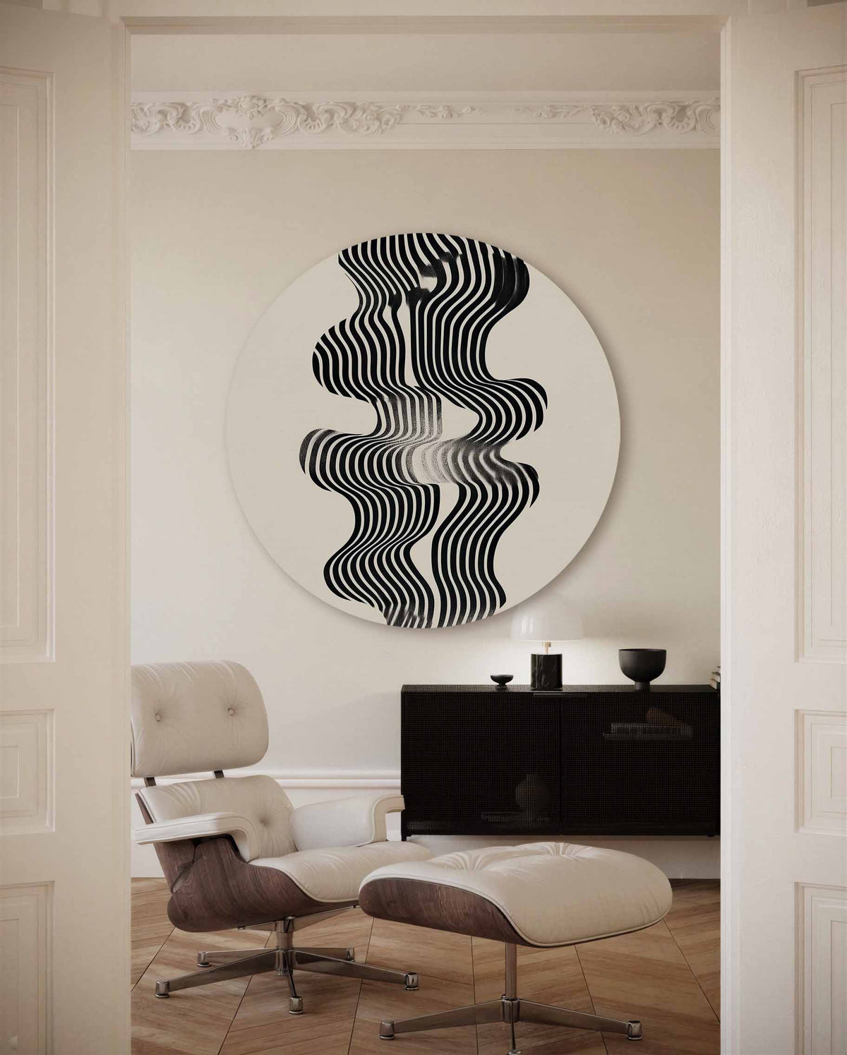 Golvende lijnen – moderne abstracte muurcirkel voor aan de muur