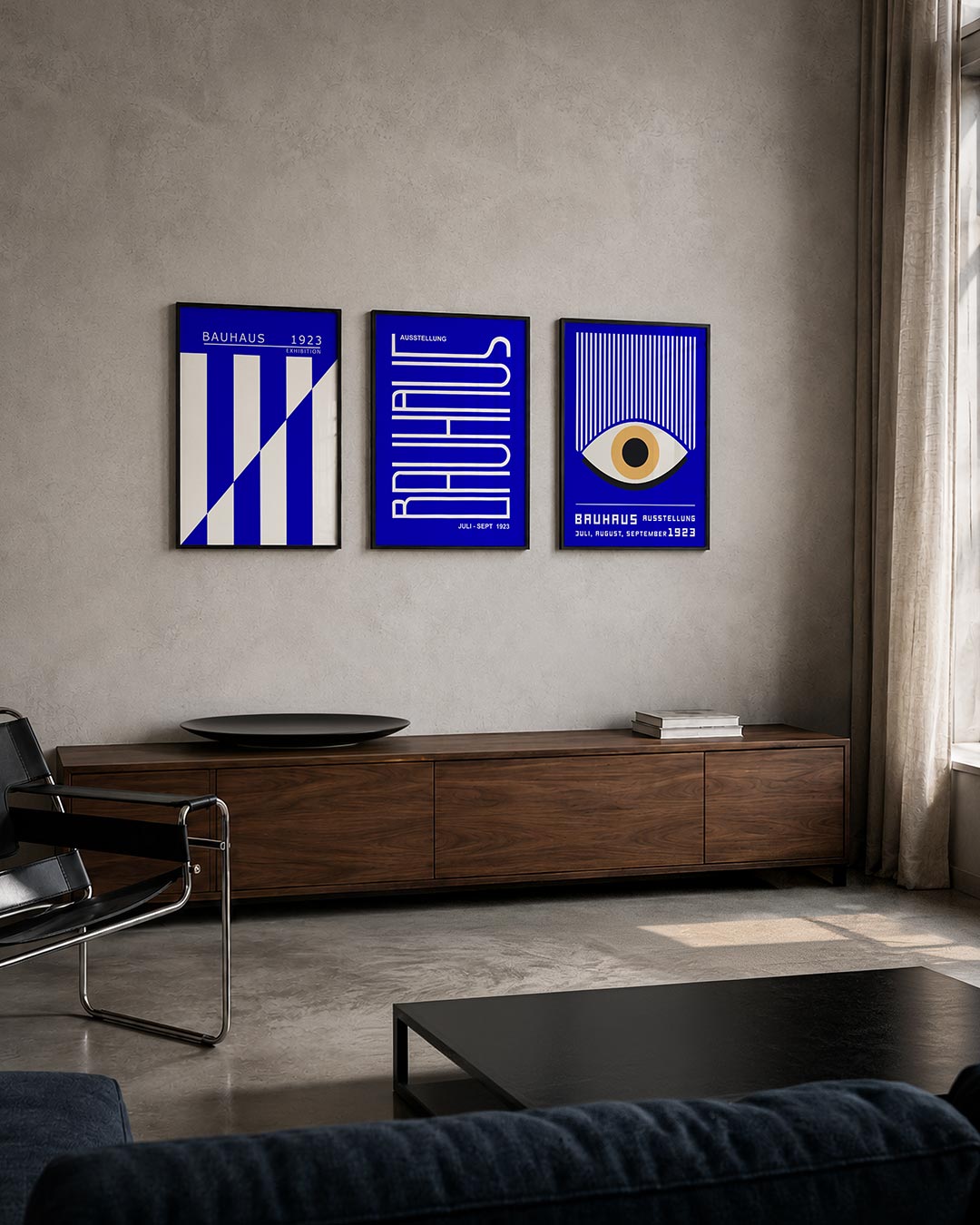 Kleur en lijnenspel posterset – tweede productweergave – deze posterset in drie delen toont een dynamisch spel van blauwe en