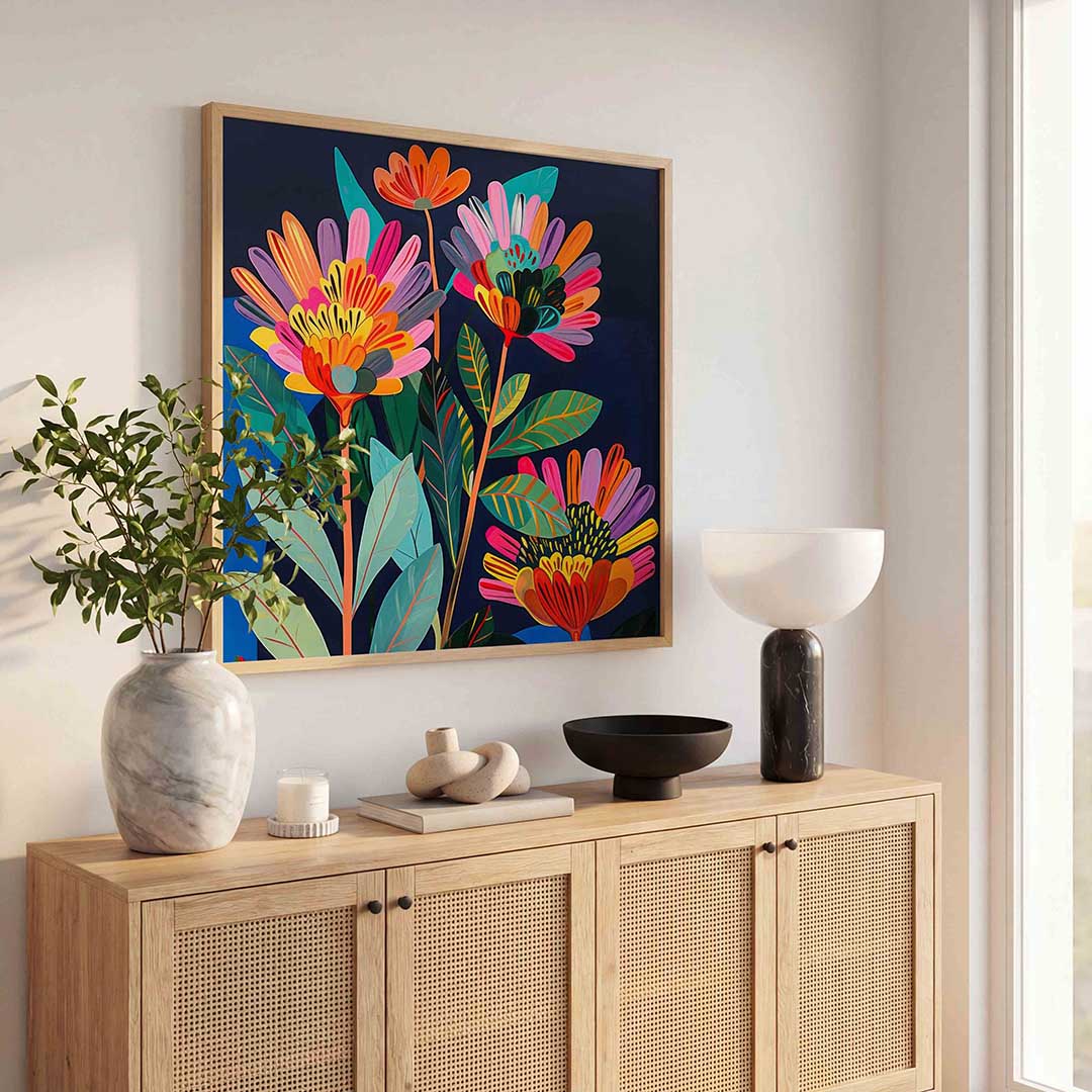 Bloemen en bladeren – illustratie poster in vierkant formaat