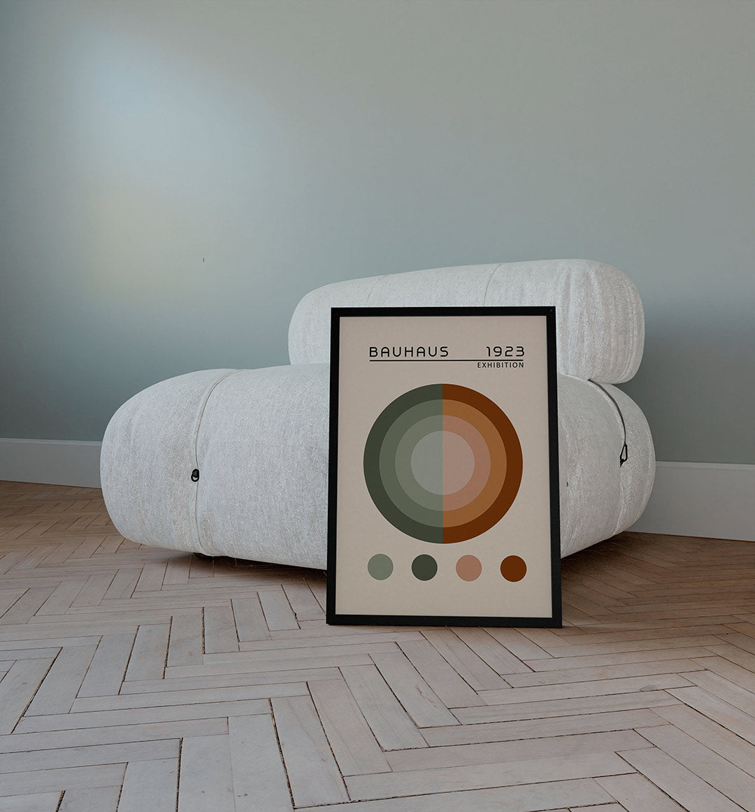 Cirkelvormen en kleuren – staande Bauhaus poster voor aan de muur