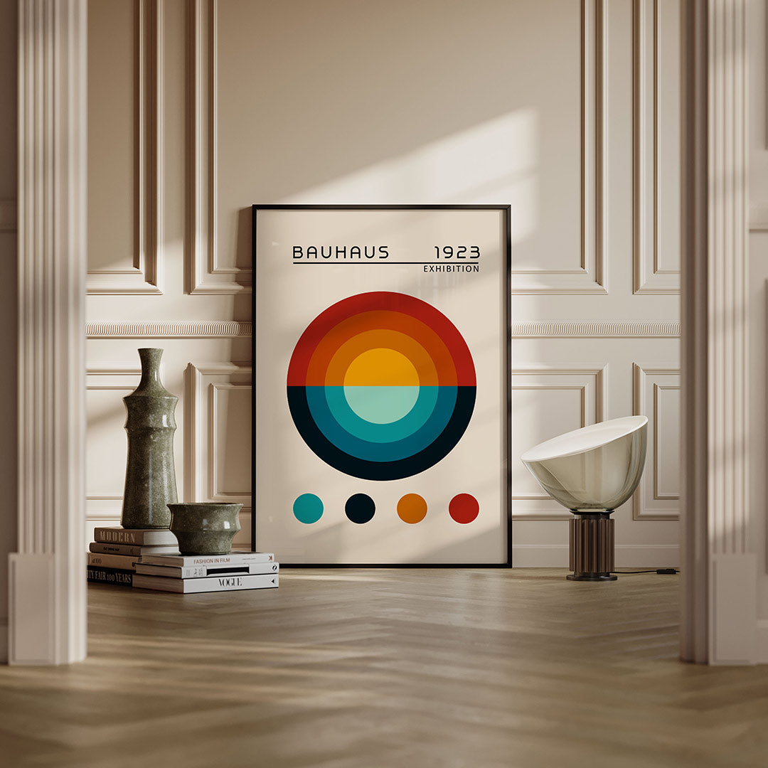Cirkelvormen en kleur – moderne Bauhaus wandkunst als poster