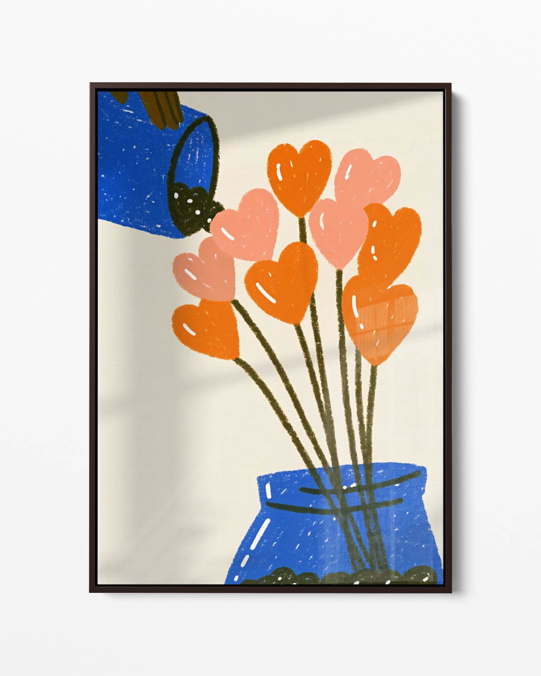 Bloemenhartjes in Blauwe Vaas – portret kunstwerk als wanddecoratie