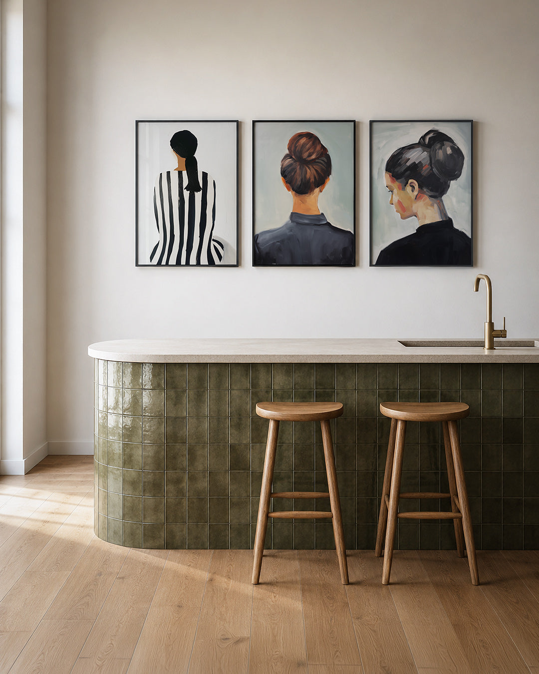 Gestreepte harmonie posterset – tweede productweergave – een silhouet met een gestreept patroon in zwart en wit