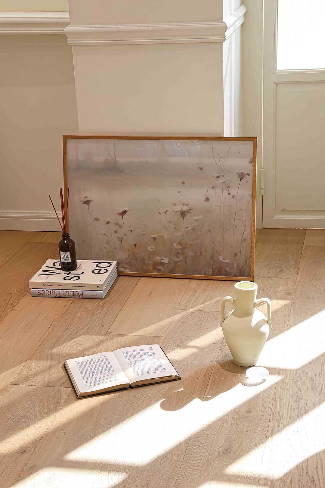 Bloemen in mist – liggende kleurrijke abstracte wanddecoratie van WallArtistic