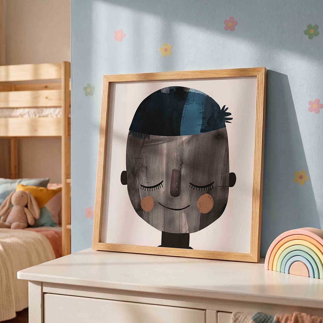 Lachend gezicht – speelse wandkunst als vierkante kinderposter