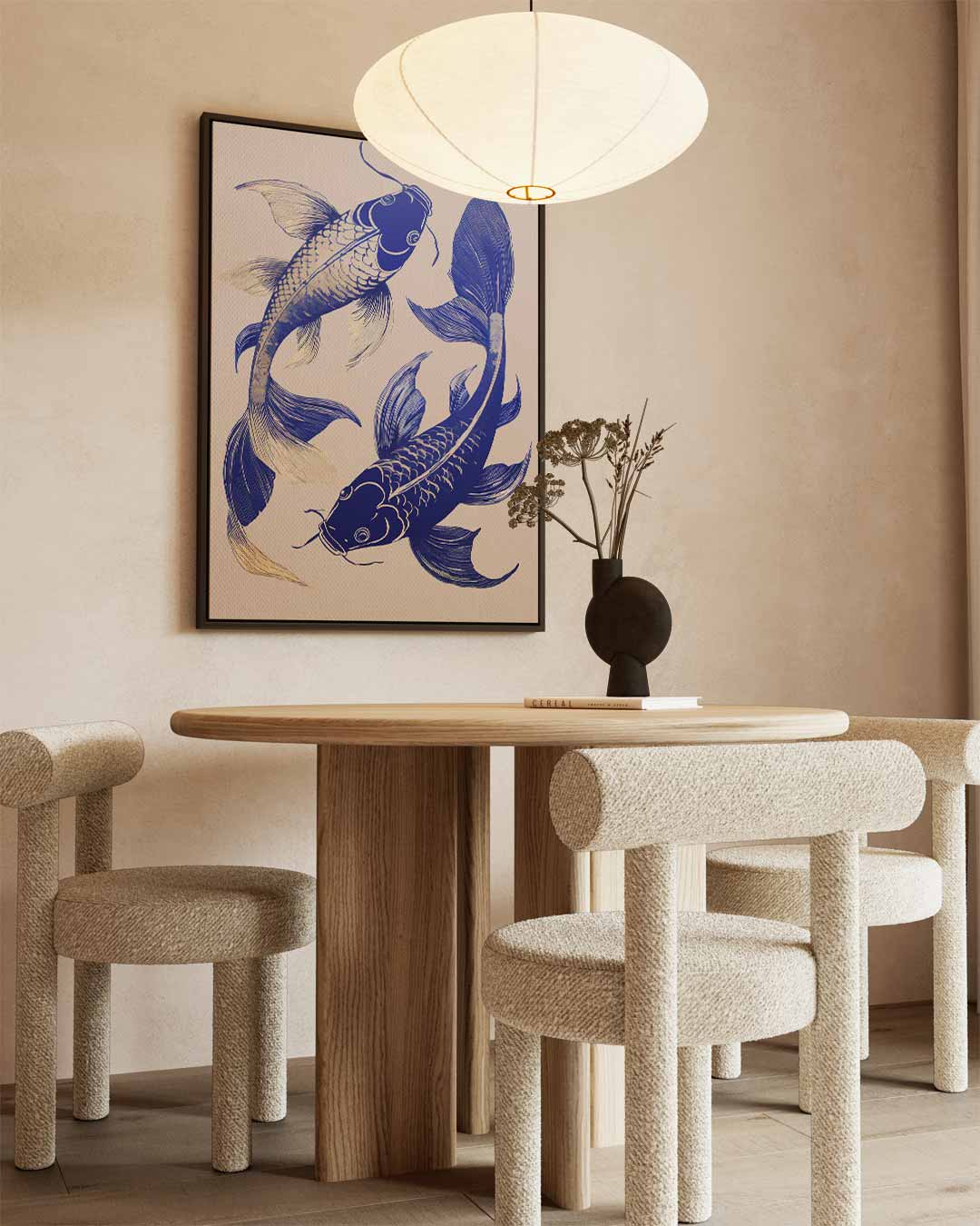 Dansende Koi Vissen – staand kunstwerk voor modern interieur