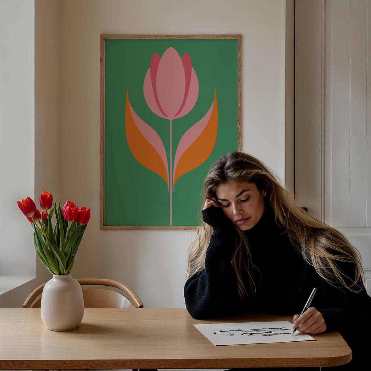 Stijlvolle Tulpenprint – bloemen poster als moderne staande wanddecoratie