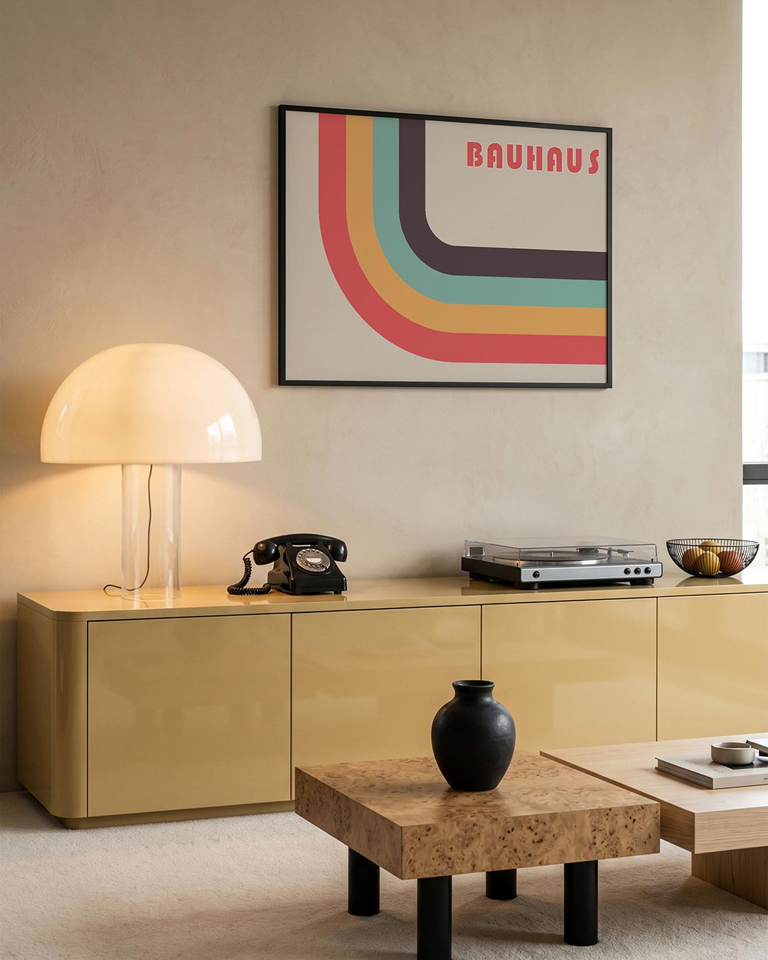 Kleurrijke booglijnen – moderne Bauhaus wandkunst als poster