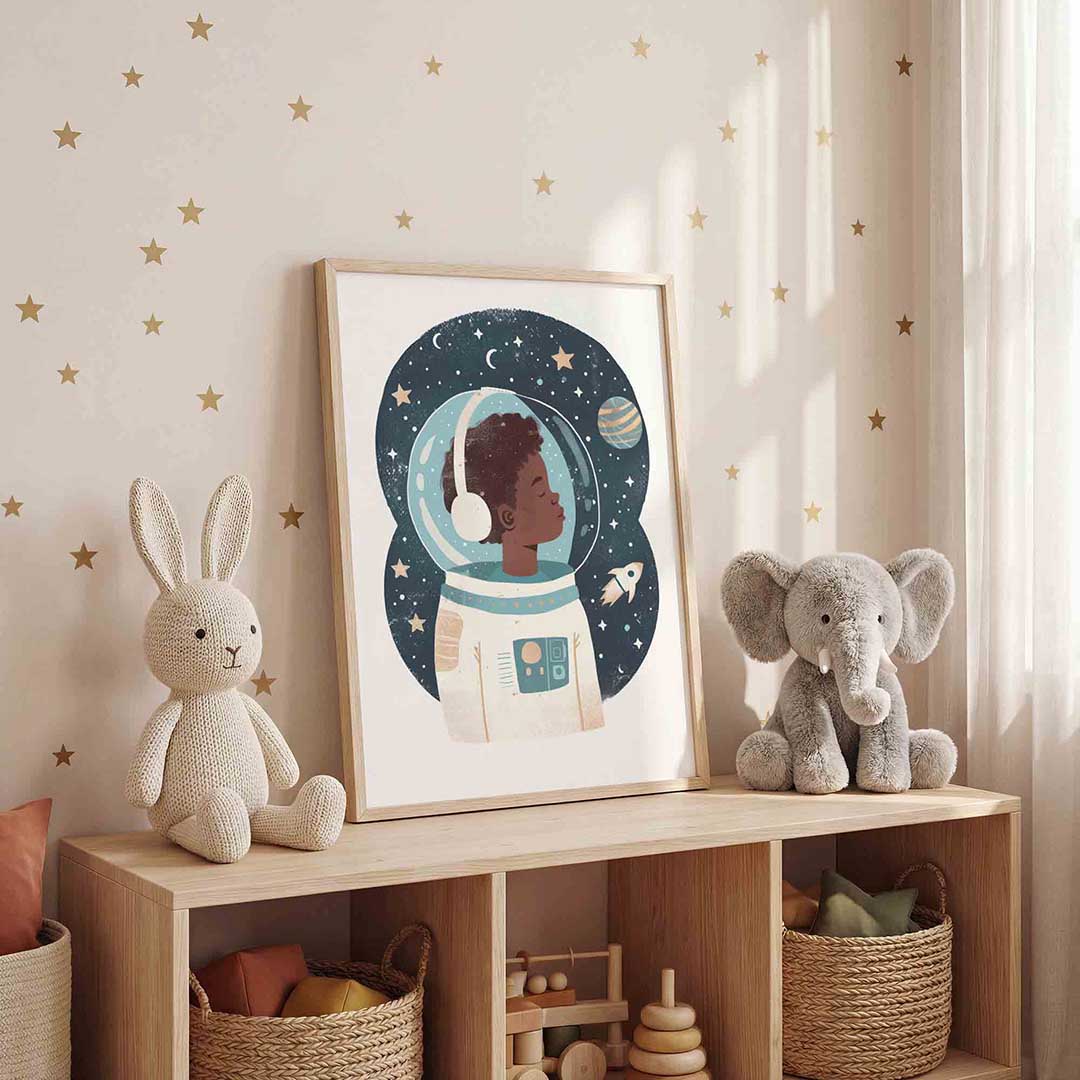 Astronaut met sterren – staande kinderkamer wanddecoratie van WallArtistic