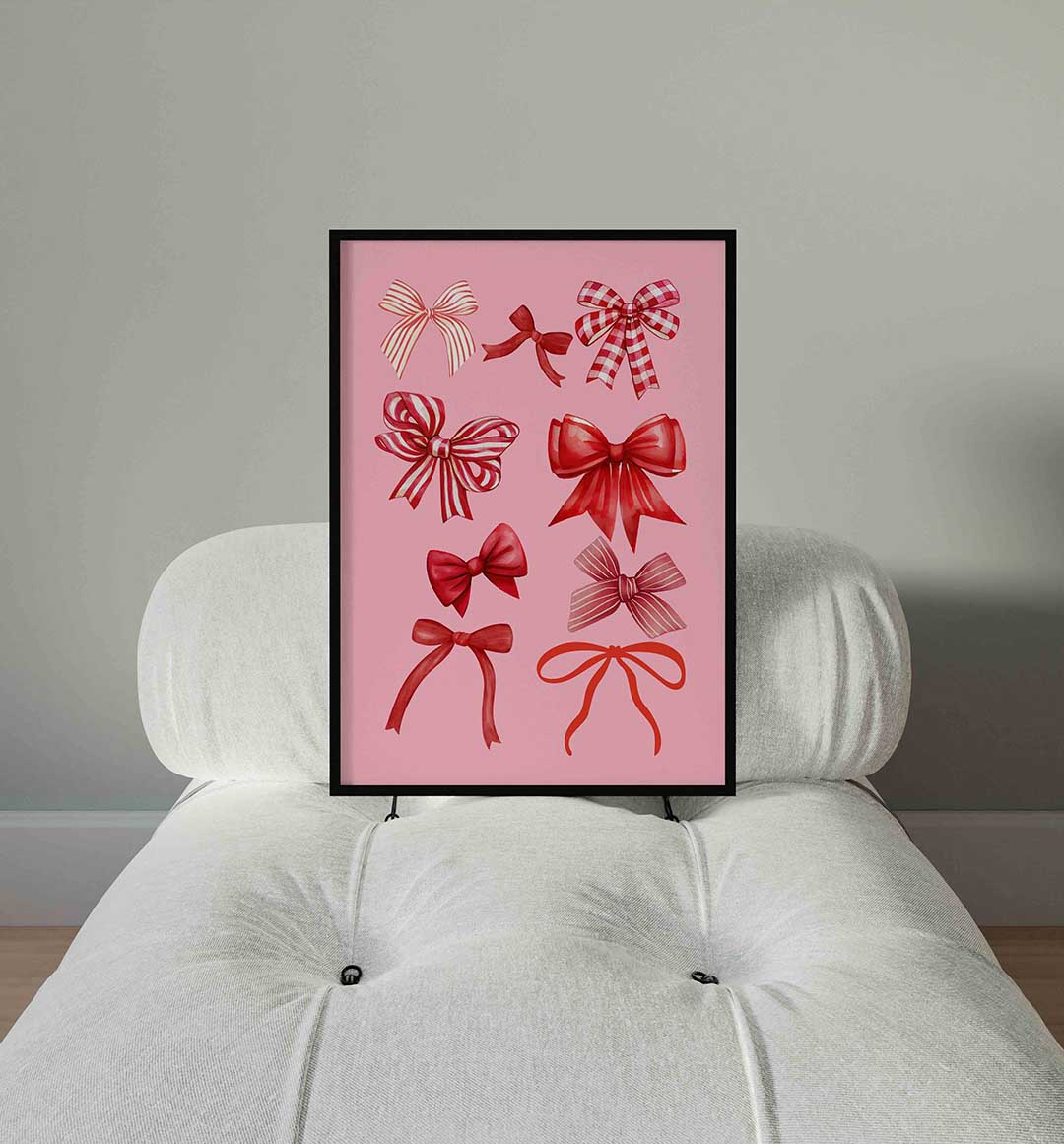 Rode strikken op roze – staande Pop Art wanddecoratie van WallArtistic