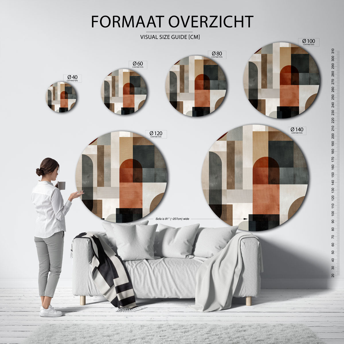 Geometrische vormen – moderne ronde muurdecoratie met abstracte vormen