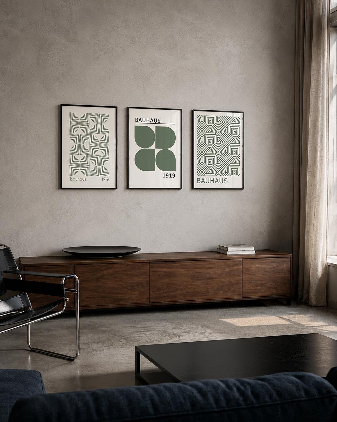 Cirkelritme driedelige posterset – deze posterset in drie delen toont een speelse ordening van halve en hele cirkels met