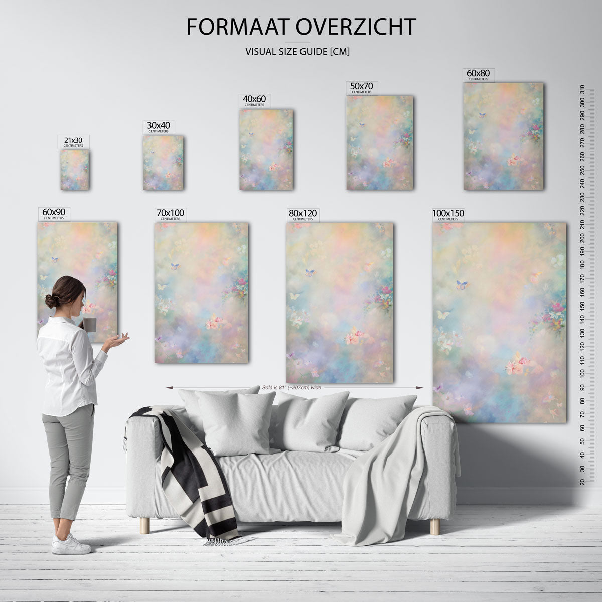 Vlinders en bloemen – staande muurposter met kleurrijke abstracte vormen