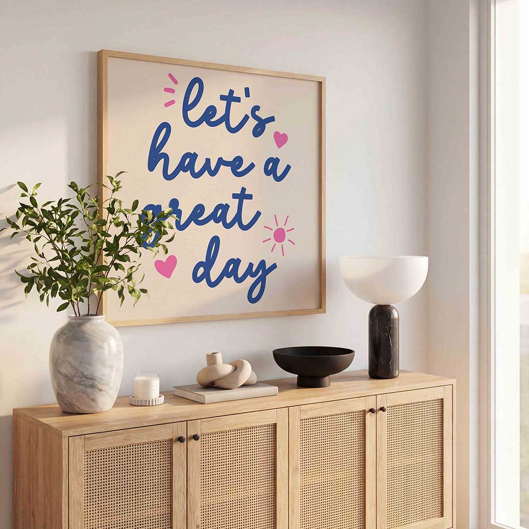 Let's have a great day – kleurrijke poster in vierkant formaat