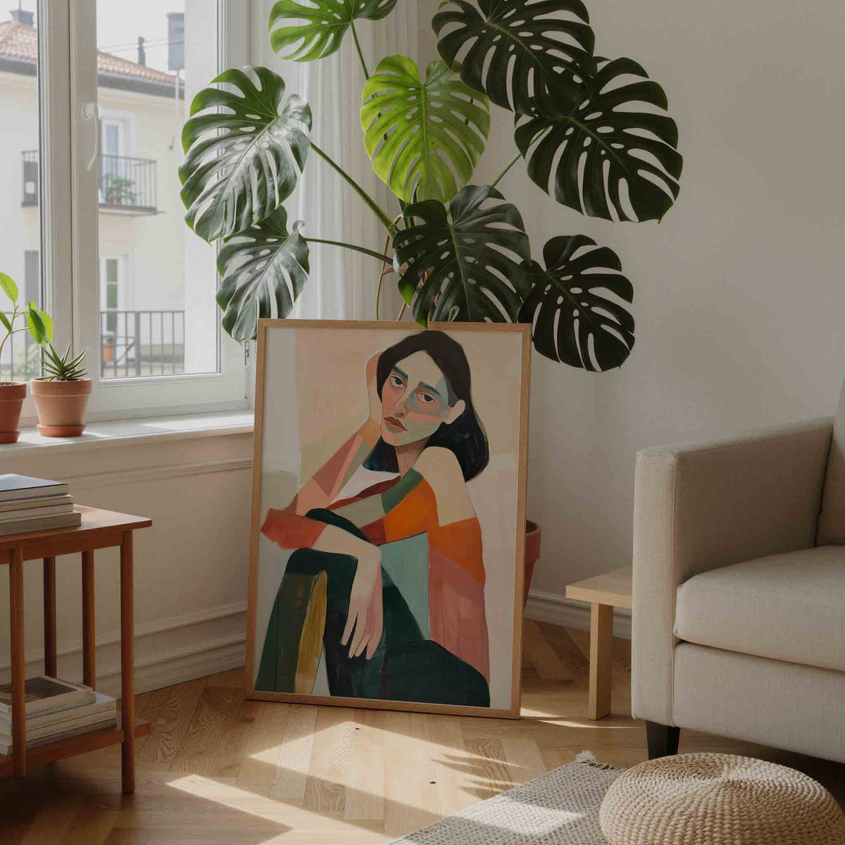 Vrouwelijk portret in abstracte vormen – moderne illustratie als portret poster