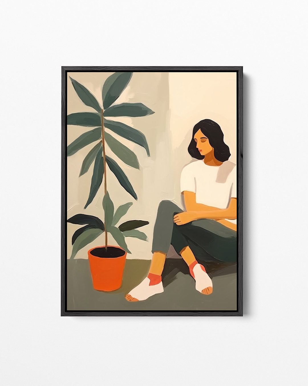 Vrouw met plant – staand wanddecoratie kunstwerk