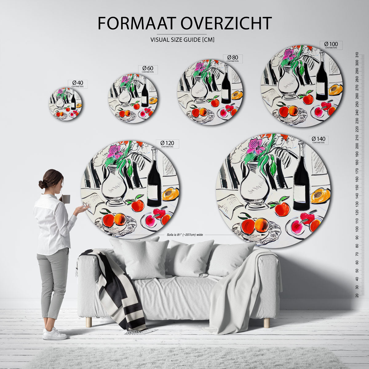 Stilleven met fruit en bloemen – abstracte wandkunst als muurcirkel van WallArtistic