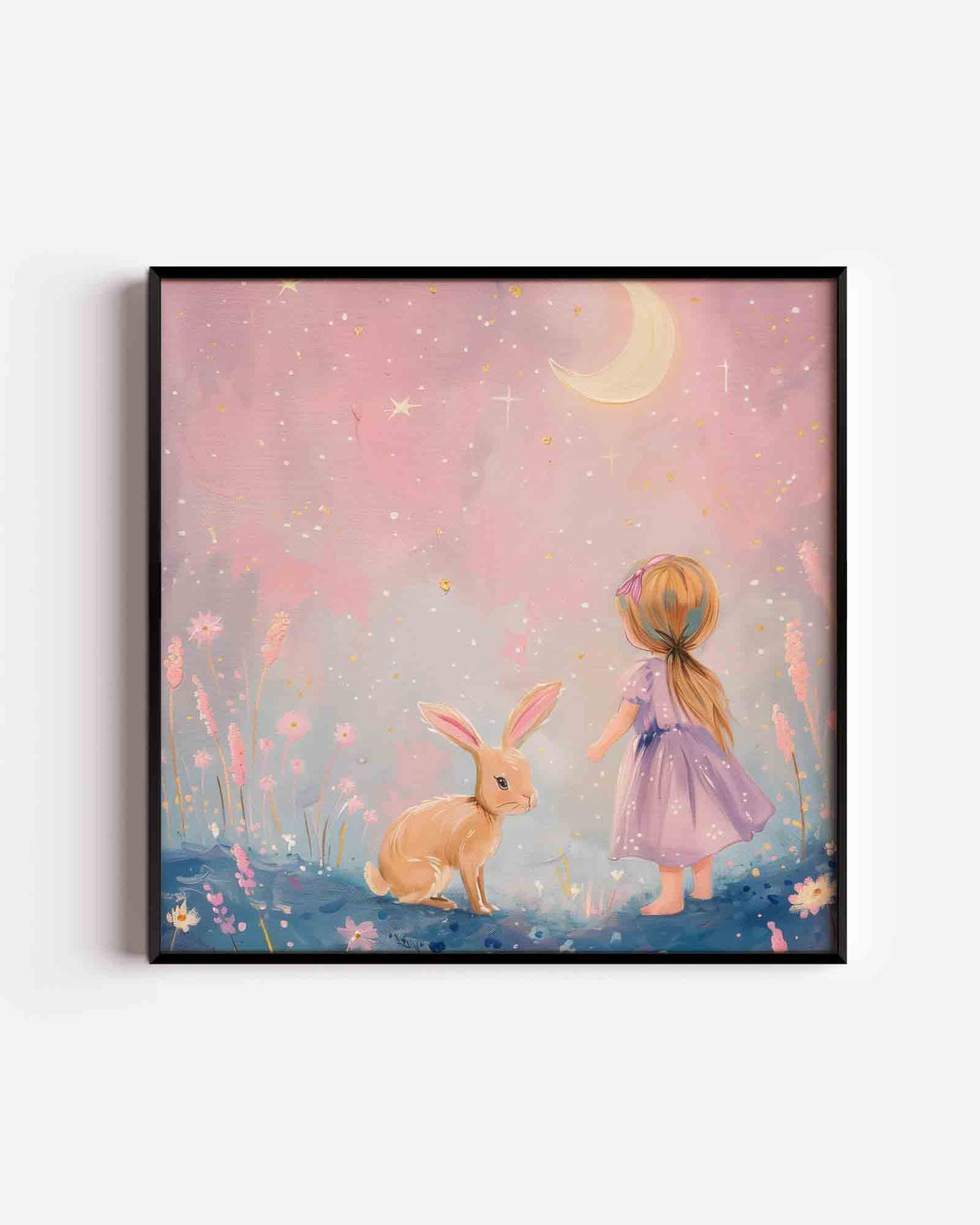 Meisje en konijn – vierkante kinderposter als wanddecoratie
