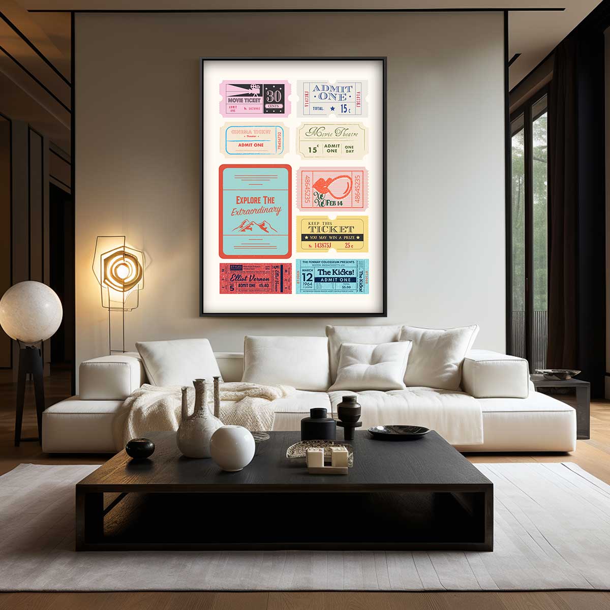 Vintage Bioscoopkaartjes Collectie – staand kunstwerk voor modern interieur