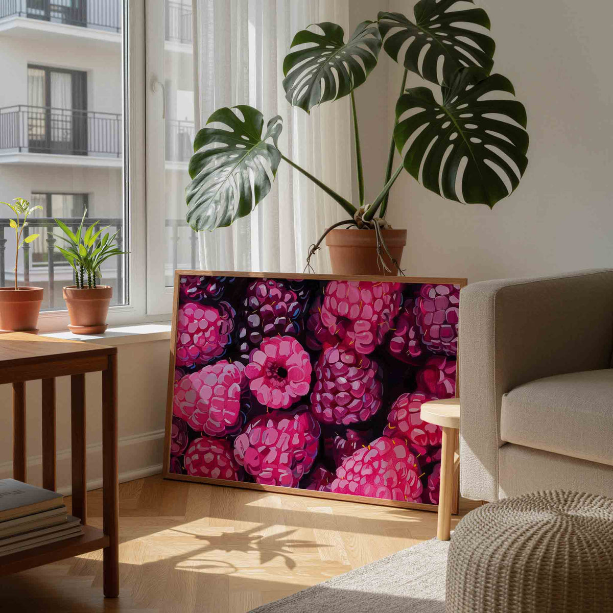 Frambozen patroon – moderne wandkunst als landscape poster