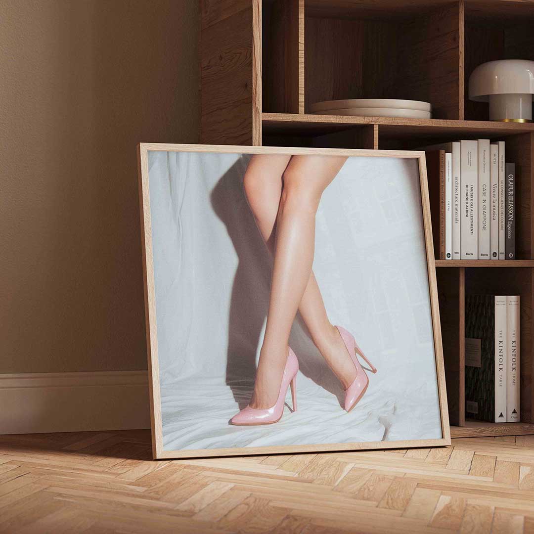 Roze hakken – vierkante Pop Art wanddecoratie van WallArtistic