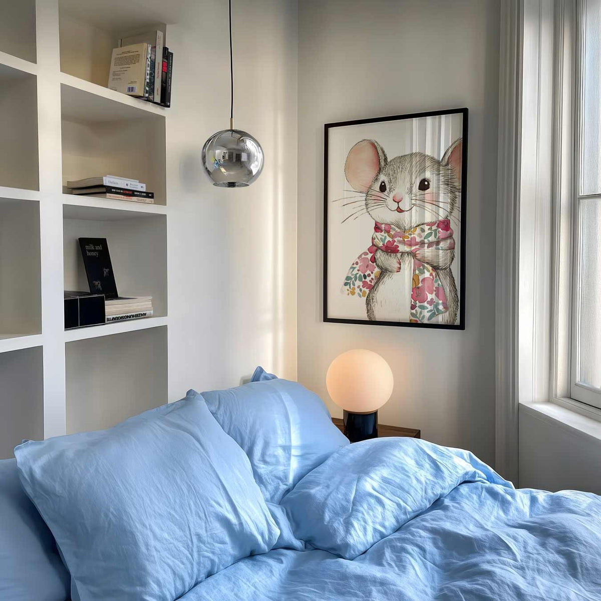 Lieve Muizenposter met Bloemensjaal – staande muurposter voor de kinderkamer