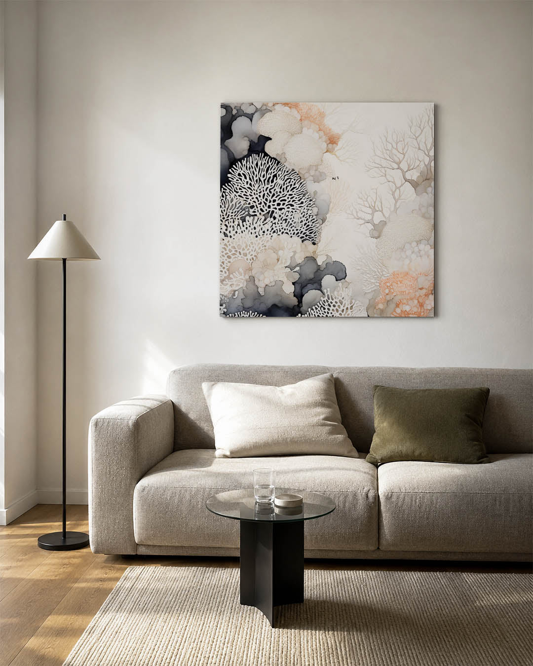 Organische vormen kunstwerk – vierkante wanddecoratie – dit kunstwerk toont een harmonie van organische vormen en subtiele