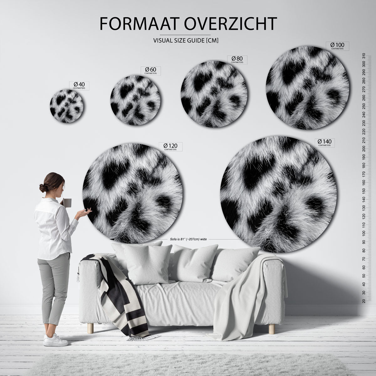 Zwart witte vacht – safari wandkunst als moderne muurcirkel
