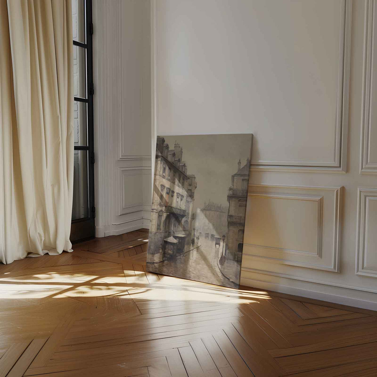Mistige Straat in Parijs – canvas wanddecoratie in portret formaat