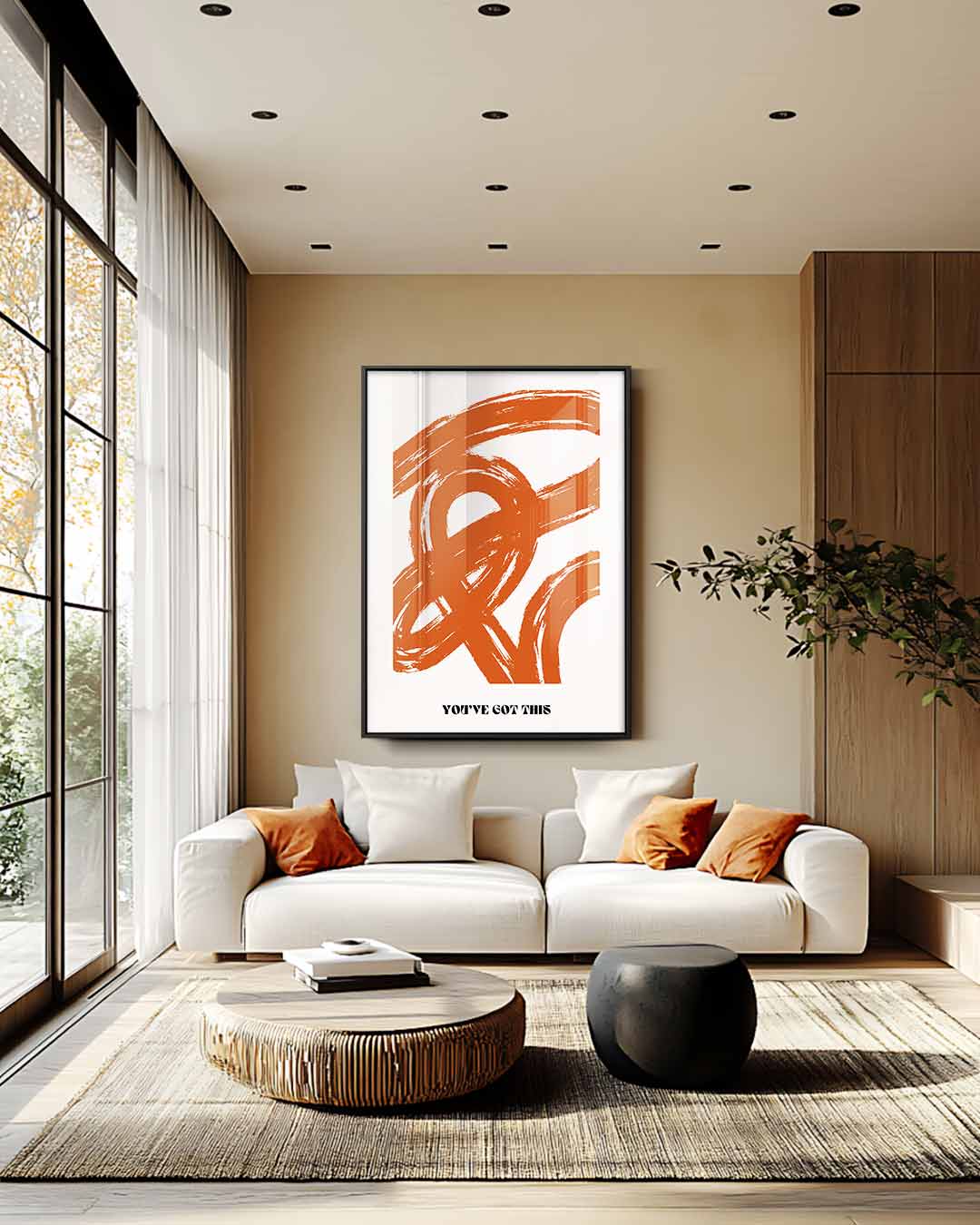 Inspirerende Oranjetinten Wandkunst – staand kunstwerk voor modern interieur